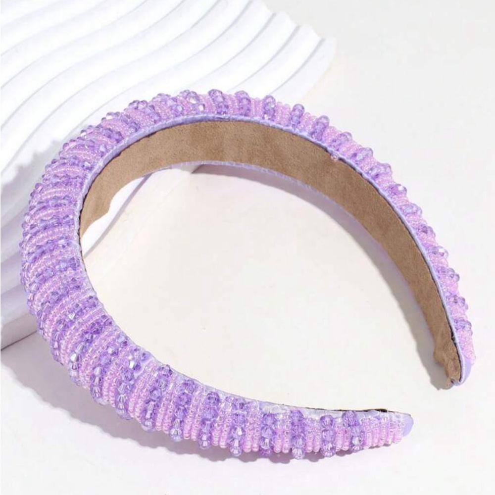 Elegant Beaded Purple Padded Hair Headband OS New